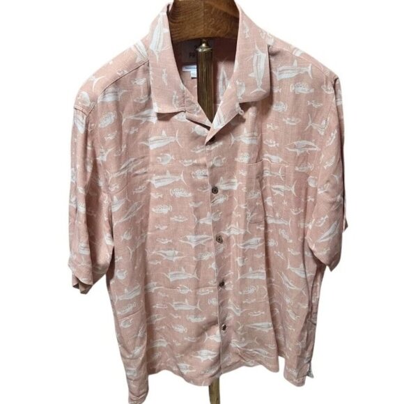 28 Palms Other - 28 Palms Silk Linen Hawaiian Aloha Tropical Button Shirt Pink & White Size 2XL